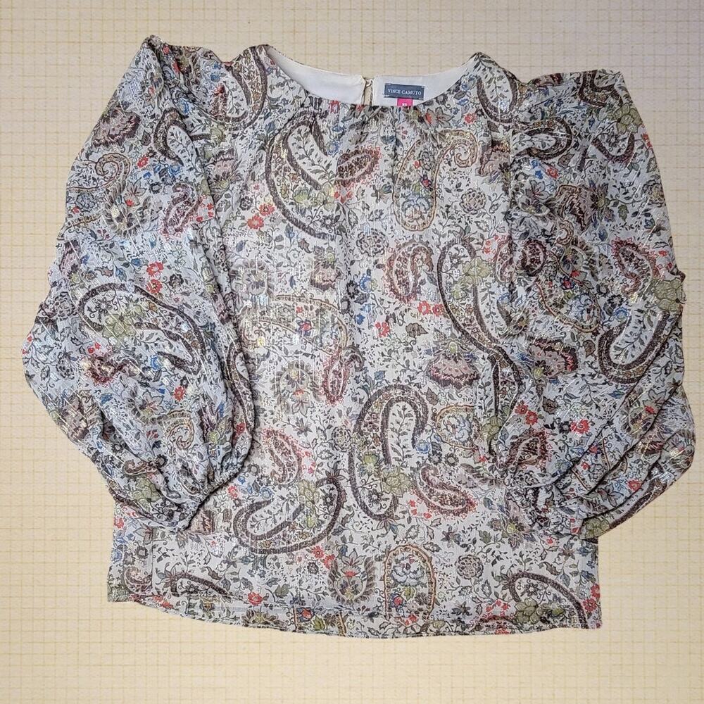 Vince Camuto Women's XS Paisley Print Long Sleeve Blouse Boho Peasant Top